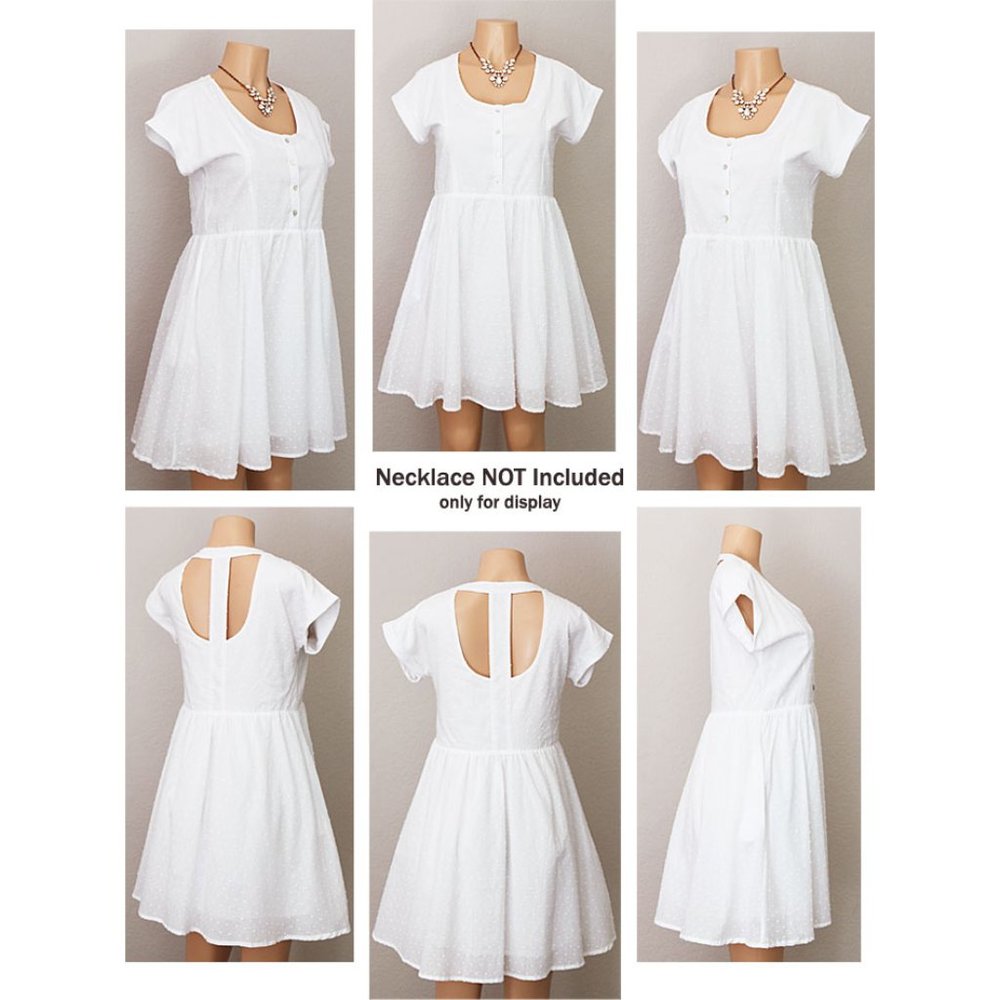 White 100% Cotton Swiss Dot Cutout Babydoll Dress - Picture 8 of 9
